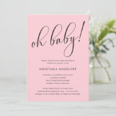 Baby shower Modern Script Blush Invitation Kaart (Staand voorkant)