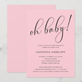 Baby shower Modern Script Blush Invitation Kaart (Voorkant / Achterkant)