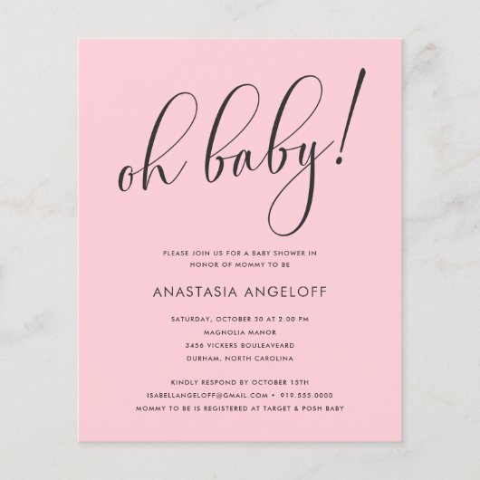 baby shower Modern Script Blush Roze Flyer (Voorkant)
