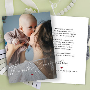 Baby shower modern script foto bedankkaart