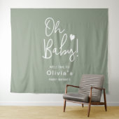 Baby shower Modern script Groen Welkom Oh Baby Wandkleed (In Situ (horizontaal))