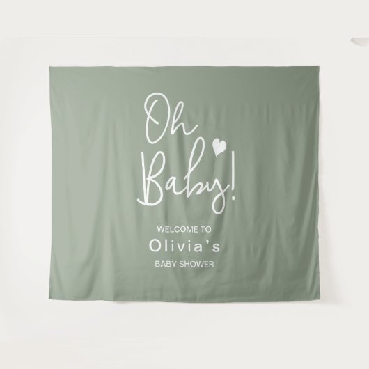 Baby shower Modern script Groen Welkom Oh Baby Wandkleed (Voorkant (horizontaal))