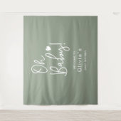 Baby shower Modern script Groen Welkom Oh Baby Wandkleed (Voorkant)