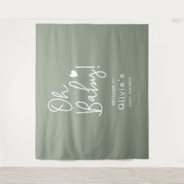 Baby shower Modern script Groen Welkom Oh Baby Wandkleed