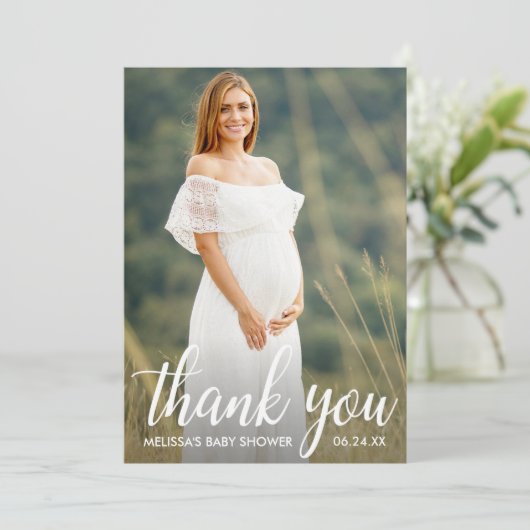 Baby shower modern script - Hartelijk dank - Fotok Kaart (Staand voorkant)