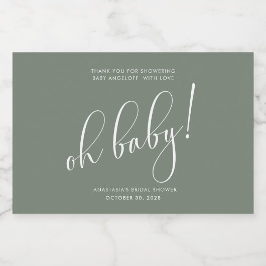 Baby shower Modern Script Sage Hartelijk dank Sparkling Wijnetiket (Enkel label)