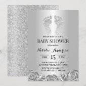 Baby shower Modern Silver Glitter Feet Roos Floral Kaart (Voorkant / Achterkant)
