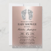 Baby shower Modern Silver Glitter Feet Roos Gold Kaart (Voorkant)