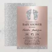 Baby shower Modern Silver Glitter Feet Roos Gold Kaart (Voorkant / Achterkant)