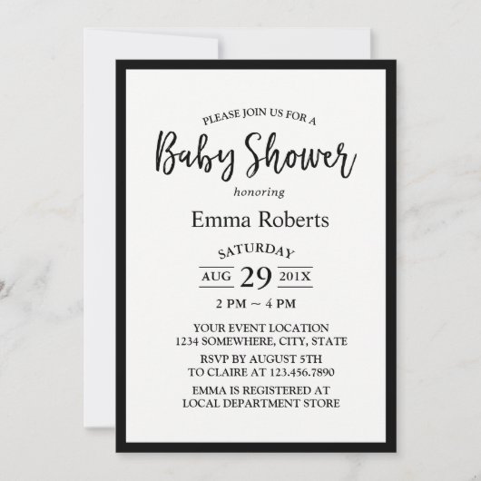 Baby Shower Modern Zwart & Wit Minimalistisch Kaart (Voorkant)