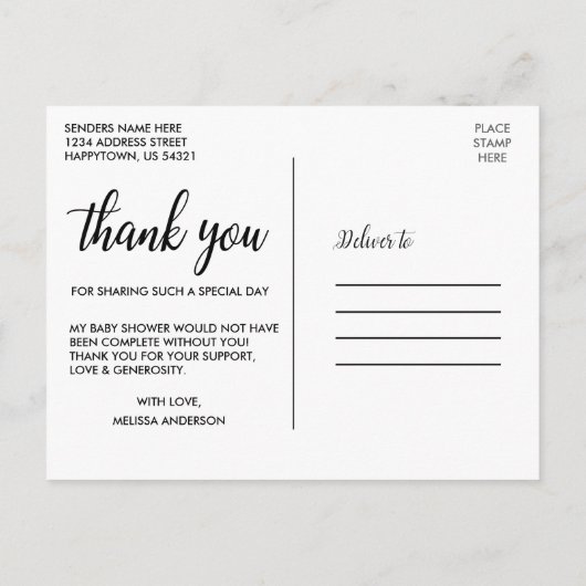 Baby Shower Moderne Bedank Foto Briefkaart (Achterkant)