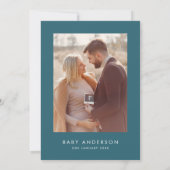 Baby shower moderne blauwgroen blauwe elegante fot kaart (Achterkant)