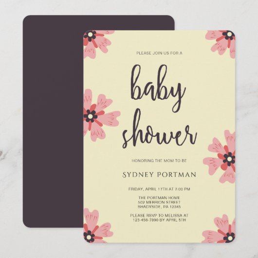 Baby shower Moderne  Bloemen Kaart (Voorkant / Achterkant)