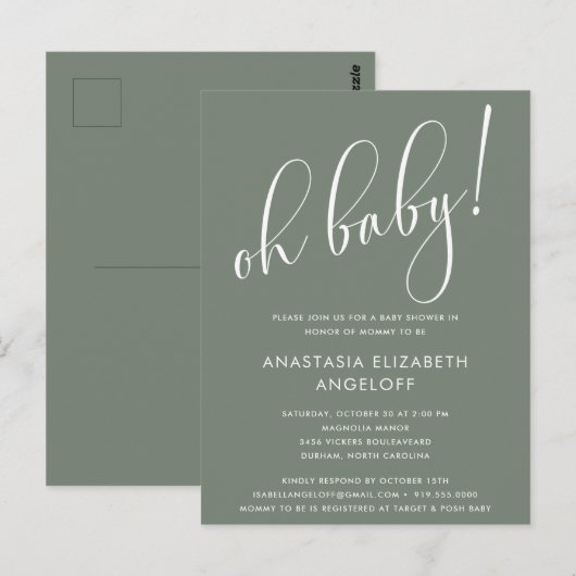 Baby shower Moderne de Groene Uitnodiging van de S (Voorkant / Achterkant)