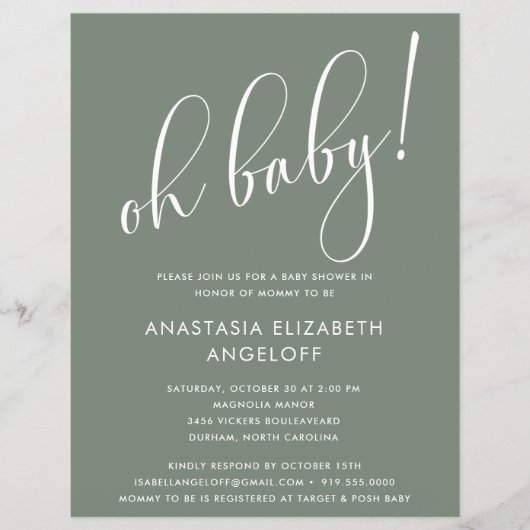 Baby shower Moderne de Groene Uitnodiging van de S Flyer (Voorkant)