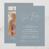 Baby shower moderne dusty blauw elegant foto kaart (Voorkant / Achterkant)