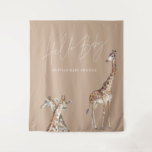 Baby shower moderne giraffe elegante typografie ta wandkleed (Voorkant)