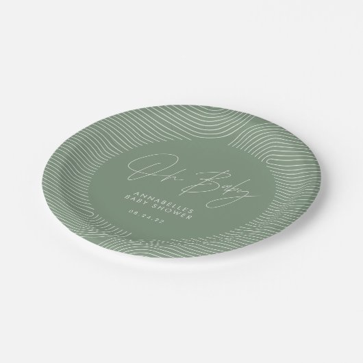 Baby shower moderne groene elegante geometrie papieren bordje (Gekanteld)
