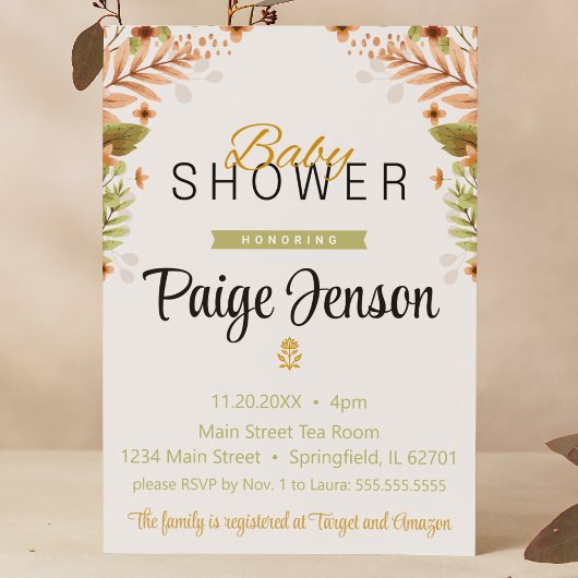 Baby shower Moderne Groene en Bruine Botanicals Kaart