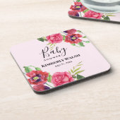 Baby shower Moderne rode roze bloemen op lichtroze Bier Onderzetter (Linkerzijde)