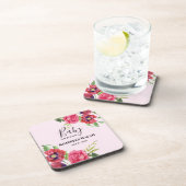 Baby shower Moderne rode roze bloemen op lichtroze Bier Onderzetter (Rechterzijde)