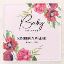 Baby shower Moderne rode roze bloemen op lichtroze