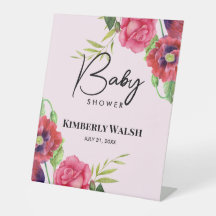 Baby shower Moderne rode roze bloemen op lichtroze