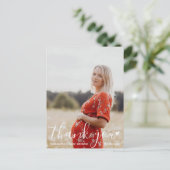 Baby Shower Moderne Script Bedankt Foto Briefkaart (Staand voorkant)