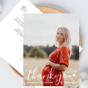Baby Shower Moderne Script Bedankt Foto Briefkaart