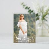 Baby Shower Moderne Script Bedankt Foto Briefkaart (Staand voorkant)