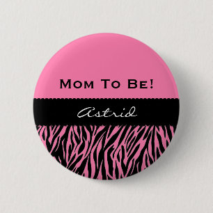 baby shower Moderne Zebra Print PINK V09 Ronde Button 5,7 Cm