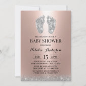  Baby Shower Moderne Zilveren Glitter Voetjes Rose Kaart (Voorkant)
