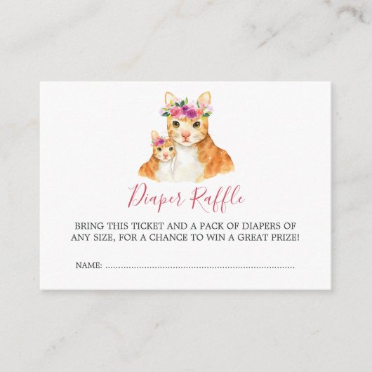 Baby shower Moeder En Baby Kat Luier Raffle Informatiekaartje (Voorkant)