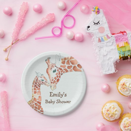 Baby shower moeder en kind Giraffe Papieren Bordje (Feest)