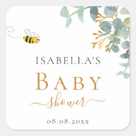 Baby shower moeder om eucaluptusscript te zijn vierkante sticker
