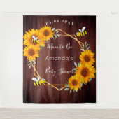 Baby Shower Moeder-to-be zonnebloemen roestig hout Wandkleed (Voorkant)