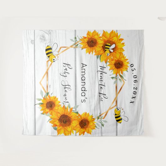 Baby Shower Moeder-to-be zonnebloemen rustieke hou Wandkleed (Voorkant (horizontaal))