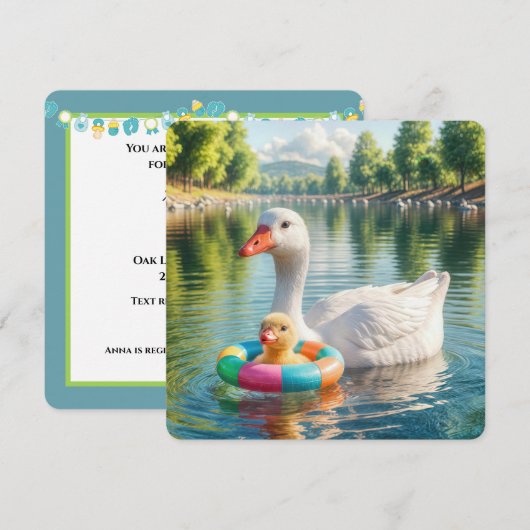 Baby shower moeder witte eend en eendje kaart (Voorkant / Achterkant)