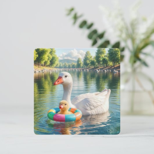 Baby shower moeder witte eend en eendje kaart (Staand voorkant)