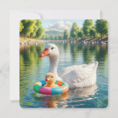 Baby shower moeder witte eend en eendje kaart (Voorkant)