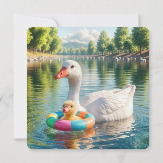 Baby shower moeder witte eend en eendje kaart (Voorkant)