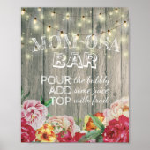 Baby shower MOM-OSA BAR Sign Flowers Wood Lichten Poster (Voorkant)