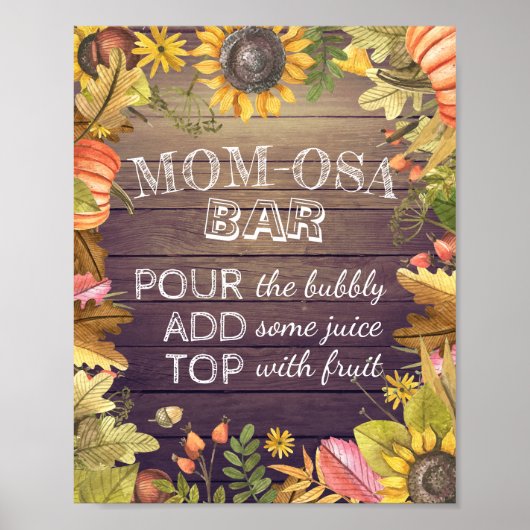Baby shower MOM-OSA BAR Sign Maple Leaves Pumpkins Poster (Voorkant)