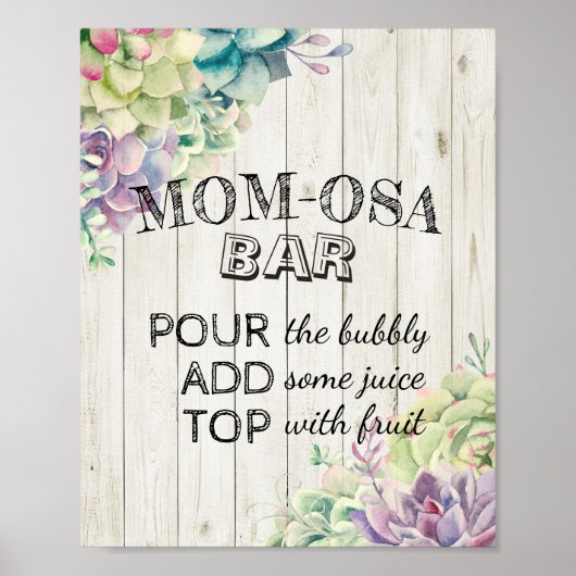 Baby shower MOM-OSA BAR Teken Succulent Rustisch H Poster (Voorkant)