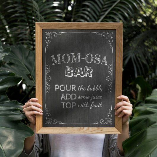 Baby shower MOM-OSA BAR White Flowers Chalkboard Poster