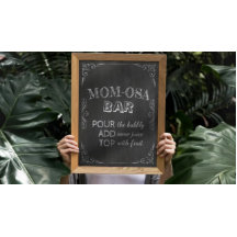Baby shower MOM-OSA BAR White Flowers Chalkboard