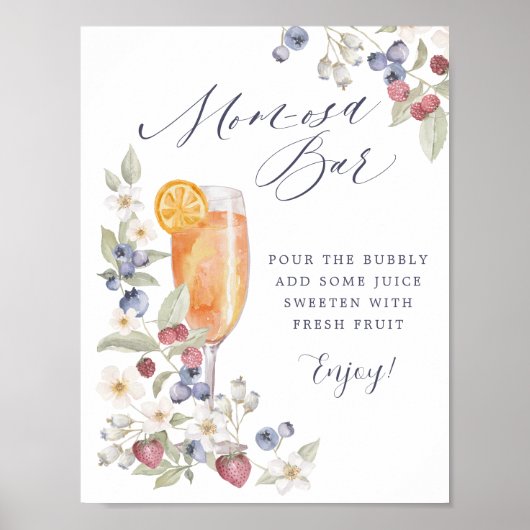 Baby shower Mom-osa Bar Wilde bessen en bloemen Poster (Voorkant)