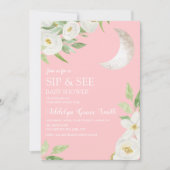 Baby shower Mon White Floral roze Sip Zie Kaart (Voorkant)