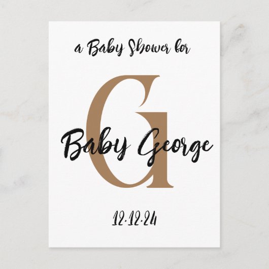 Baby shower monogram aangepaste naam minimaal briefkaart (Voorkant)