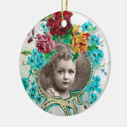 BABY SHOWER Monogram Blue Aquamarine PhotoTemplate Keramisch Ornament (Links)